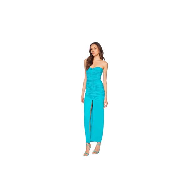 NWT Susana Monaco Center Gathered Tie With Slit Dress Teal St. Tropez Small - Picture 5 of 8